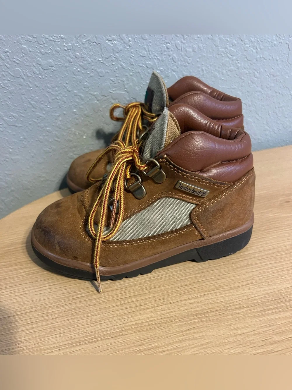 Timberland Wheat Brown Canvas & Leather Hiking Boots Toddler Size 10.5